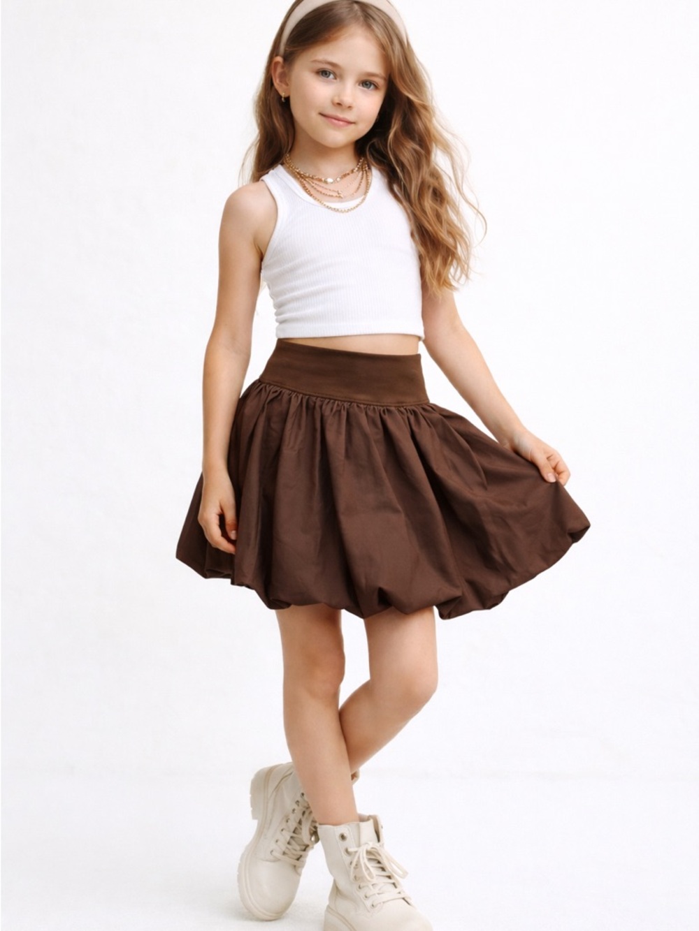 Originality Girls Bubble Hem Skort Brown Contrast Waistband Size M (10-12Y)